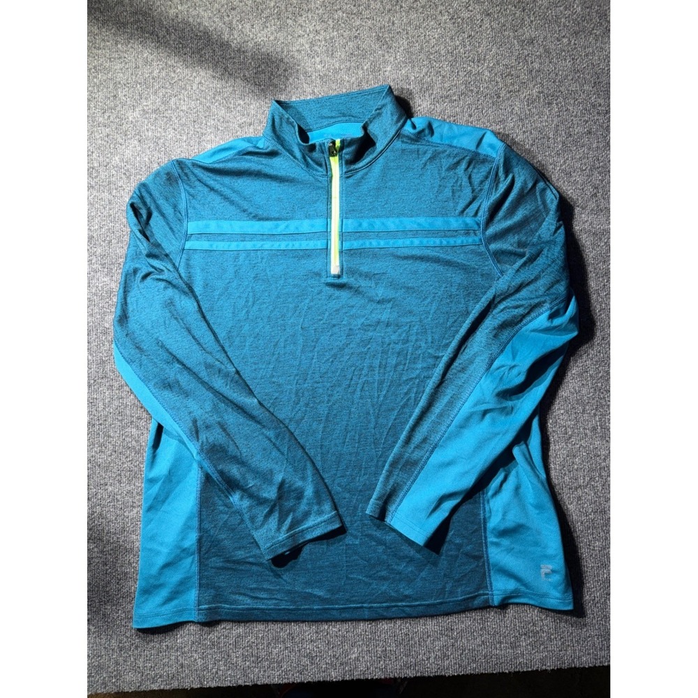 Fila Sport Mens Teal Heather Quarter Zip Pullover Long Sleeve Athletic Top XL